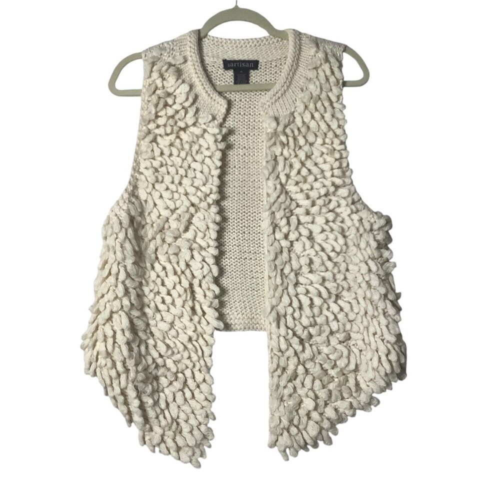 Chunky Concert Knit‎  Sweater Vest Artisan Cream Wool Blend Women Size Medium